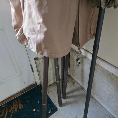 LOT 297G: Four XL Patio Umbrellas with Covers and One Market Umbrella