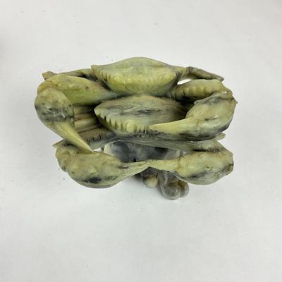 Sale Photo Thumbnail #1497: Brass shell dish, crab tile coaster, crab pin & hair pin, marble crab statue
Shell dish: 5" wide x 6" long
Tile: 3.5" high x 6" wide
Coaster: 4" square