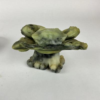 Sale Photo Thumbnail #1496: Brass shell dish, crab tile coaster, crab pin & hair pin, marble crab statue
Shell dish: 5" wide x 6" long
Tile: 3.5" high x 6" wide
Coaster: 4" square