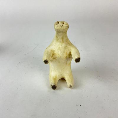 Sale Photo Thumbnail #1517: Hand-carved bunny pull toy, Stone Bear Figure & signed Studio Pottery Pig Bowl By Robert Maxwell
Bowl: 4.5" diameter x 4.5" high
Bear: 4" long x 2.25" high
Bunny: 5.5" long x 4.25" high
