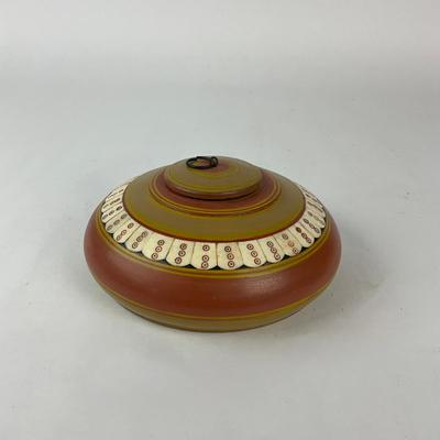 Sale Photo Thumbnail #1524: Hand-made & painted
Measures: 3.25" high x 7" diameter