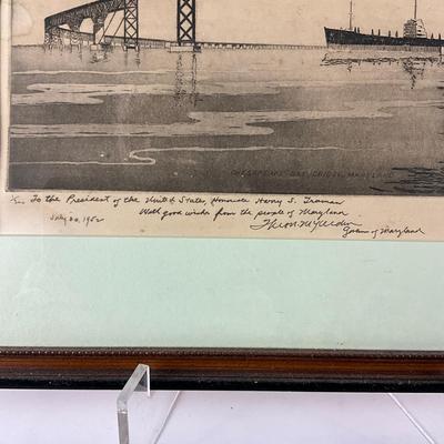 Sale Photo Thumbnail #1536: No. 1 Of 300
"To The President Of The United States Henry S. Truman With Good Wishes From The People Of Maryland" Signed By Theodore McKeldin (1952)
Measures: 21.25" wide x 17" high