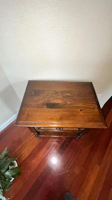 NICE END TABLE WITH CABINET PLUS A LIVE PEACE LILY
