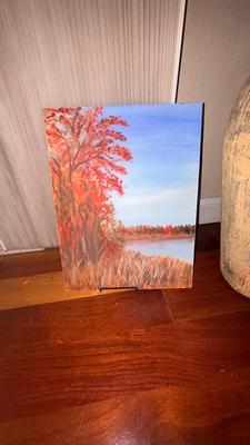 DECORATIVE FLOOR VASE AND 2 SMALL PAINTINGS