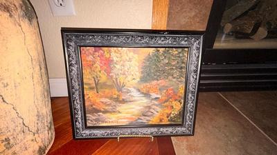 DECORATIVE FLOOR VASE AND 2 SMALL PAINTINGS