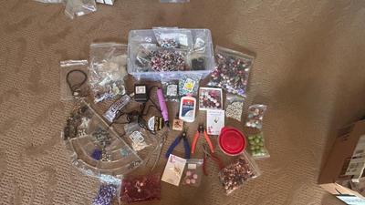 BEADS, AN ENGRAVER AND JEWELRY MAKING TOOLS