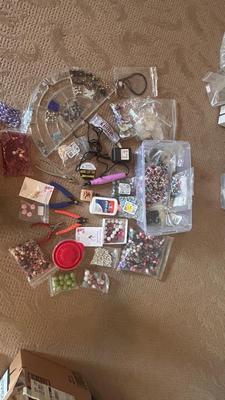 BEADS, AN ENGRAVER AND JEWELRY MAKING TOOLS