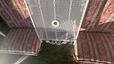 RETRO WROUGHT IRON PATIO SEAT FOR 2 WITH A SHARED TABLE