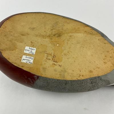 Sale Photo Thumbnail #1605: Local Chesapeake Carver, has one spot where wood was dented, refer to photos
Measures: 5.25" high x 14" long x 6.25" wide