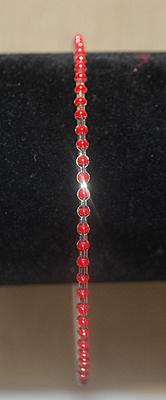 Single Row of Bright RED BEADS BANGLE BRACELET (2¾" Opening) on a Silver Tone Circle Ring