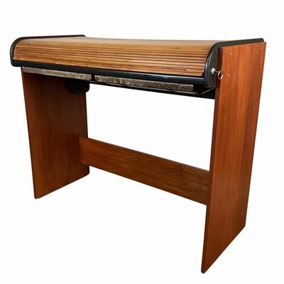 Sale Photo Thumbnail #1737: Drawers are sun faded, break/crack on accordion top, refer to photos
Roll top desk: 50" wide x 25" deep x 41" high
