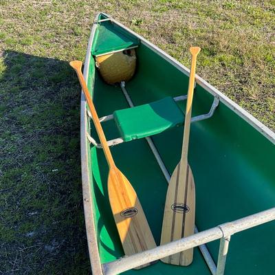 Sale Photo Thumbnail #1764: Comes with two wooden feather brand
One oar is broken, refer to photos
Measures: 15'7" long x 37" wide (widest part)