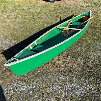 Sale Photo Thumbnail #1762: Comes with two wooden feather brand
One oar is broken, refer to photos
Measures: 15'7" long x 37" wide (widest part)