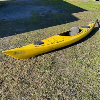 Sale Photo Thumbnail #1766: Storage areas have dry rotted tops, kayak has feet pedals for steering but ropes are ripped
Measures: 13'9" long x 27" wide
