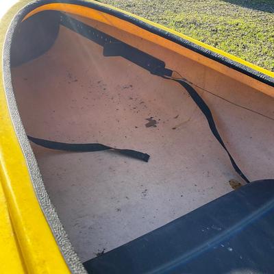 Sale Photo Thumbnail #1768: Storage areas have dry rotted tops, kayak has feet pedals for steering but ropes are ripped
Measures: 13'9" long x 27" wide