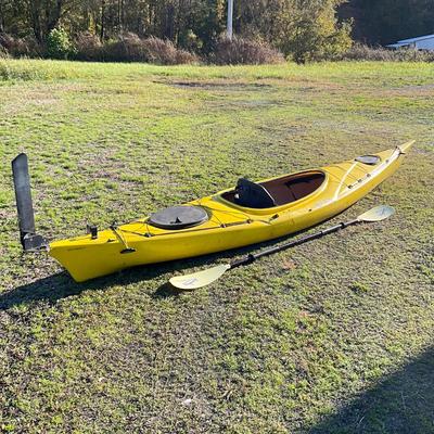 Sale Photo Thumbnail #1765: Storage areas have dry rotted tops, kayak has feet pedals for steering but ropes are ripped
Measures: 13'9" long x 27" wide