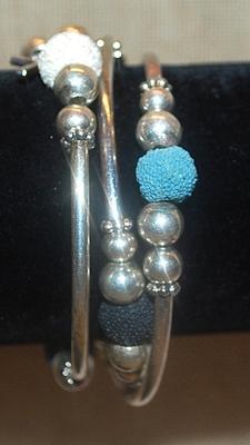 Triple Strands Silver Tone Band WRAP-AROUND "CROSS & STAR" BRACELET (2"+ Opening) with Foam Style Beads and Lots of...