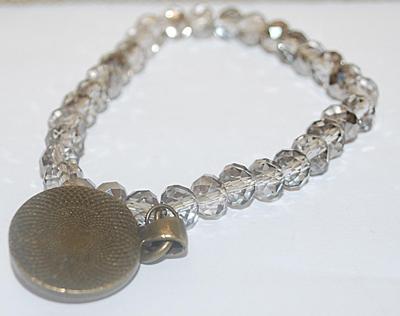 "BOHEMIAN" Circle Charm Elastic BRACELET (3"+ Opening) with Clear Prism Beads