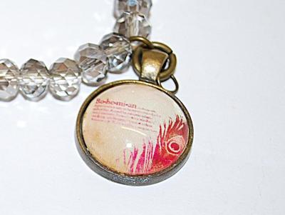 "BOHEMIAN" Circle Charm Elastic BRACELET (3"+ Opening) with Clear Prism Beads