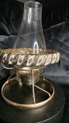 Vintage Brass Oil Lamp Base with Twisted Metal Ring & Glass Chimney | Mid-Century Hurricane or Student Lamp Component