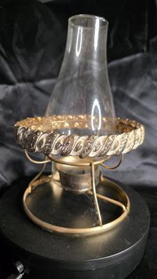 Vintage Brass Oil Lamp Base with Twisted Metal Ring & Glass Chimney | Mid-Century Hurricane or Student Lamp Component
