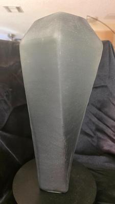 Frosted Obelisk Glass Vase – Modern Geometric Art Decor in Fog Gray (14”)