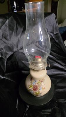 Kaadan Ltd. Vintage Floral Kerosene Lamp 16 Inch Hand Painted Oil Lamp with Clear Hurricane Chimney (1970s-1980s)