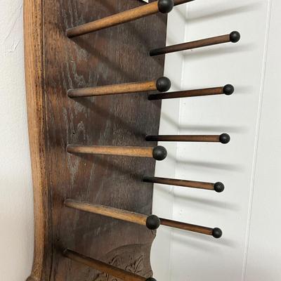1173 Antique Enkeboll Hand-carved Spool/Plate Wall Rack