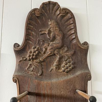 1173 Antique Enkeboll Hand-carved Spool/Plate Wall Rack