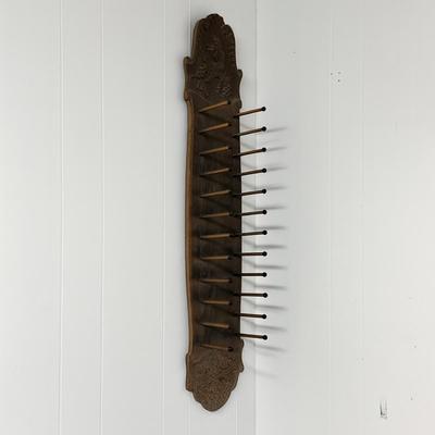 1173 Antique Enkeboll Hand-carved Spool/Plate Wall Rack