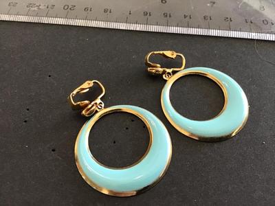 Teal Clip on Hoop Earrings