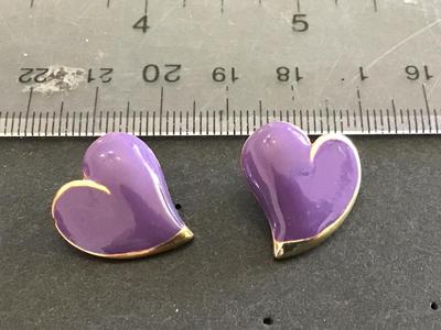Purple And Gold Tone Heart Earrings