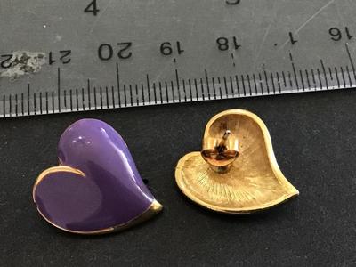 Purple And Gold Tone Heart Earrings