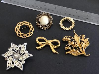 6 Brooches. Vintage