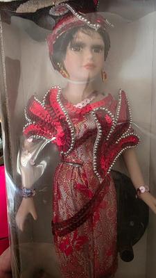 Lady Brianna Collector Edition Porcelain Doll – Red Sequin Lace Gown with Stand & Original Box (New in Box)