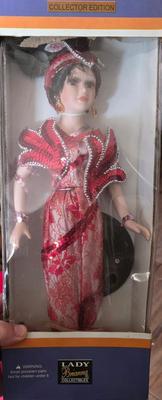 Lady Brianna Collector Edition Porcelain Doll – Red Sequin Lace Gown with Stand & Original Box (New in Box)