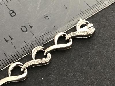 Sun Sterling Silver 925 Diamond Chip Heart Tennis Bracelet