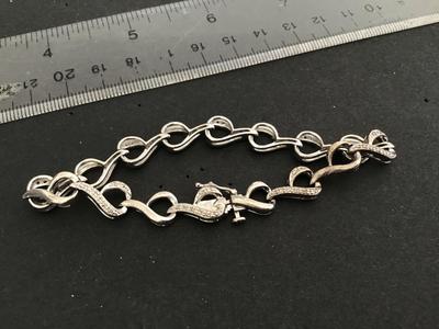 Sun Sterling Silver 925 Diamond Chip Heart Tennis Bracelet