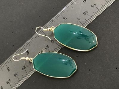 Green Onyx Colored Glass Dangle Earrings. Nice Quality
