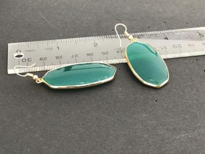 Green Onyx Colored Glass Dangle Earrings. Nice Quality