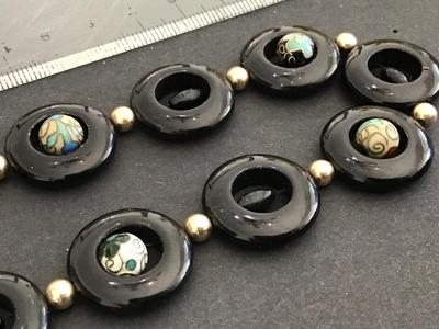 Black onyx Disk Chinese Cloisonne Bead Necklaces Nice Vintage