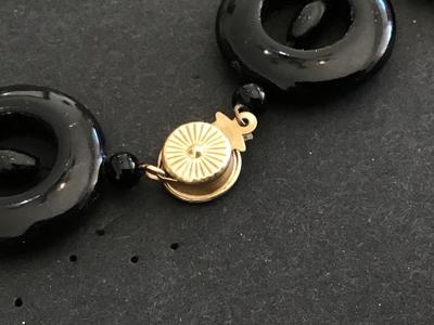 Black onyx Disk Chinese Cloisonne Bead Necklaces Nice Vintage