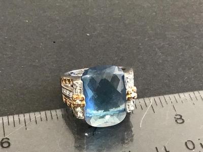 Blue Glass Chunky Statement Ring. Gold silver Tones