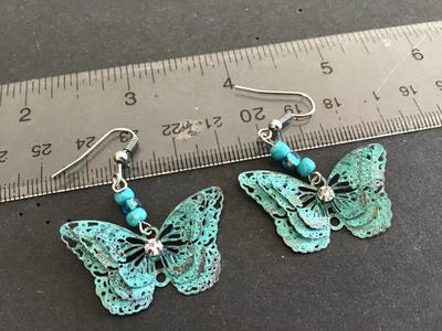 Metal Turquoise Butterfly Earrings Boho