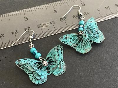 Metal Turquoise Butterfly Earrings Boho