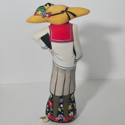LOT 29Z: Woman with Umbrella in Front of a Hat Shop Print and Mary Engelbreit Here Is My Heart Weighted Fabric Doll