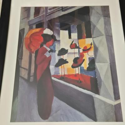 LOT 29Z: Woman with Umbrella in Front of a Hat Shop Print and Mary Engelbreit Here Is My Heart Weighted Fabric Doll