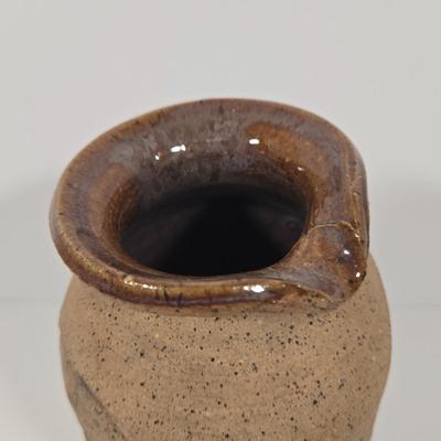 LOT 32Z: Wooden Torso Figurine, Pottery Jar with Spout, and Round Vase