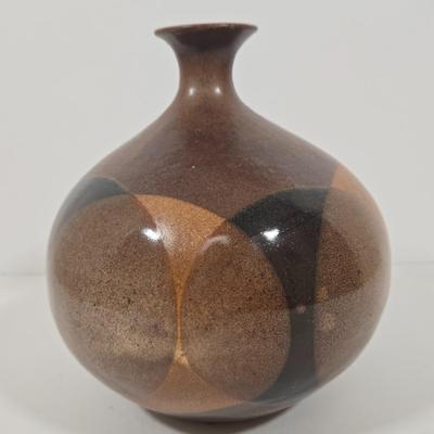 LOT 32Z: Wooden Torso Figurine, Pottery Jar with Spout, and Round Vase