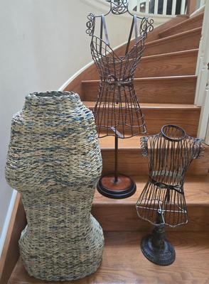 LOT 38S: Dress Form Made from Newspaper and Two Metal Wire Dress Forms